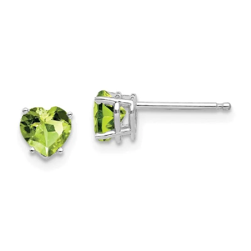 Kelp theme earrings-14k White Gold 5mm Heart Peridot Earrings