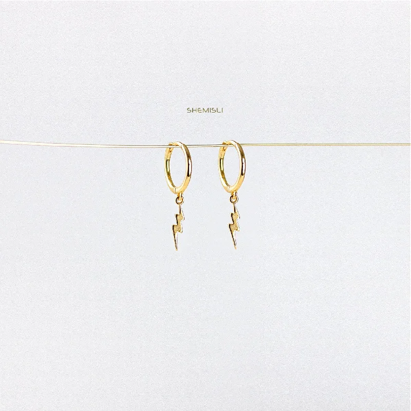 Two-face earrings-Dainty lightning Hoop Earrings, Huggies, Gold, Silver SHEMISLI SH116 LR