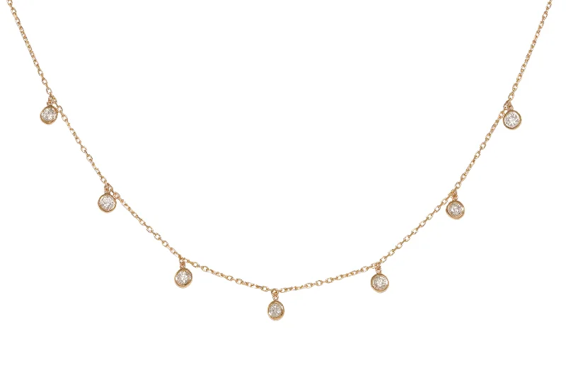 Vintage charm necklaces-14 kt yellow gold, 17" diamonds-by-the-yard necklace featuring 0.75 cts tw round diamonds