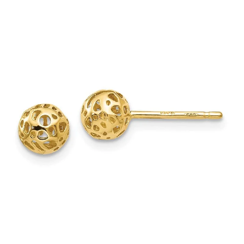 Dark wood earrings-14K Yellow Gold Small Fancy Ball Post Earrings