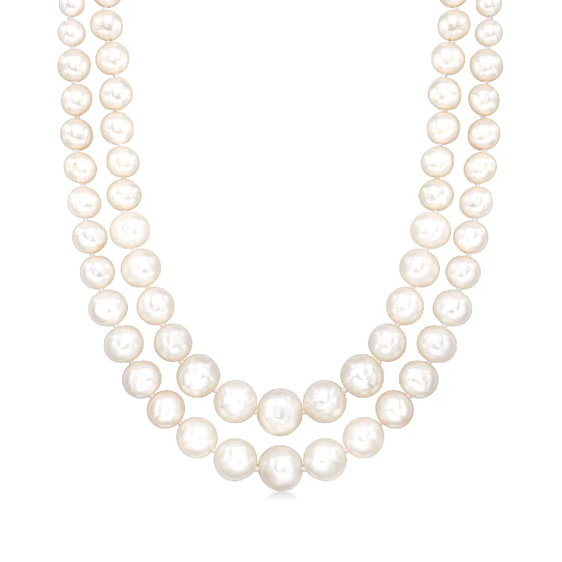 Faceted crystal necklaces-Ross-Simons 5-11mm Cultured Pearl 2-Strand Necklace With Sterling Silver