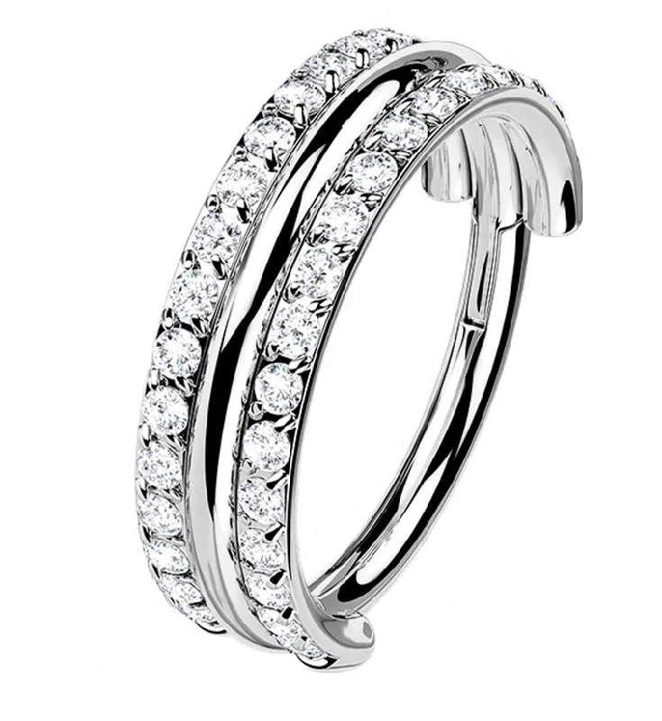 Solid stone rings-Stacked Double Core CZ Titanium Hinged Segment Ring