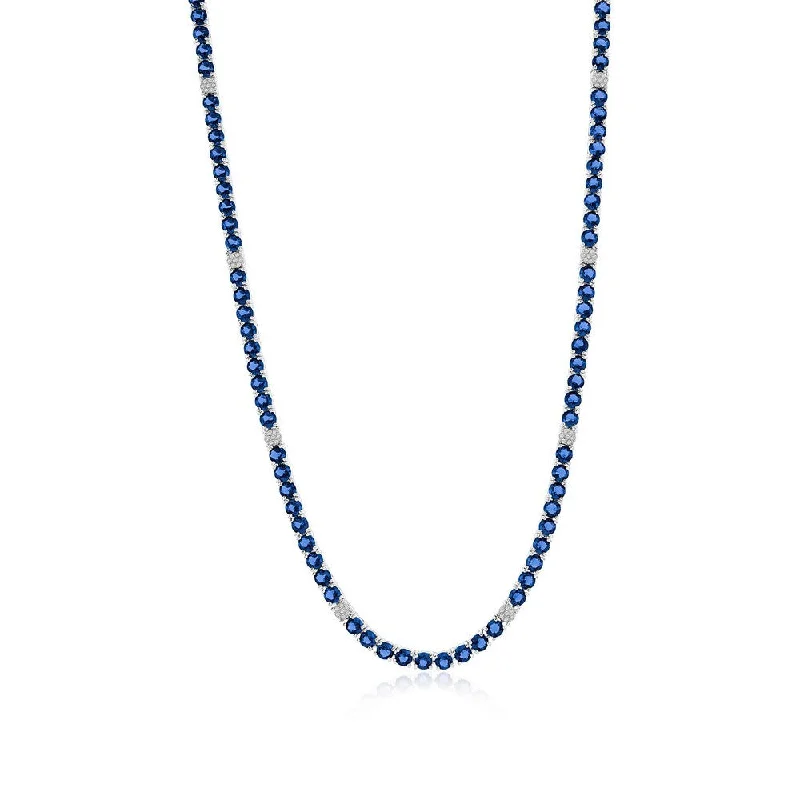 Corded satin necklaces-Sterling Silver Round Spinel CZ Tennis Necklace (Green, Blue, Or Red)