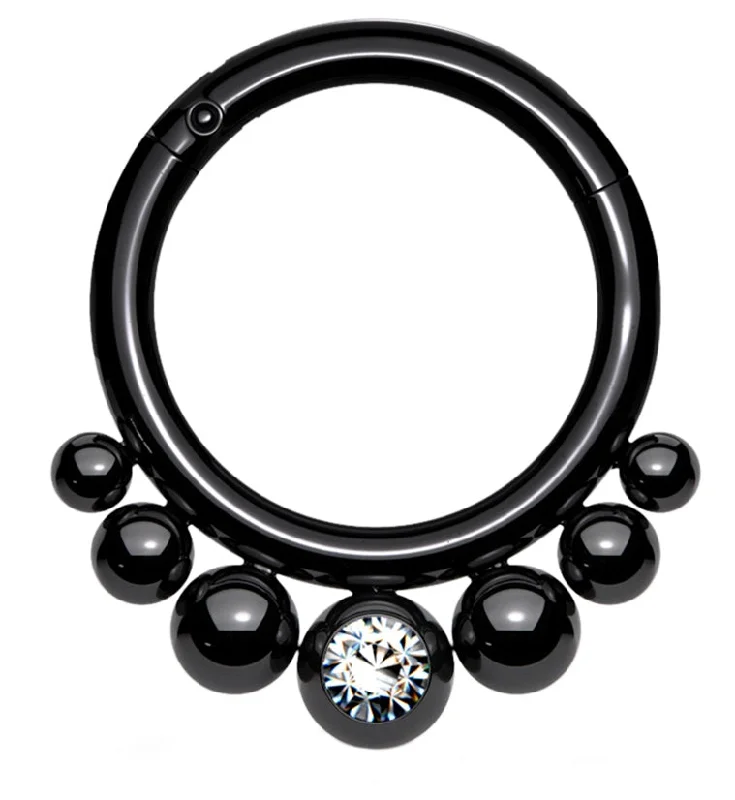 Twisted wire rings-Black PVD Beaded Snippet Hinged Segment Ring