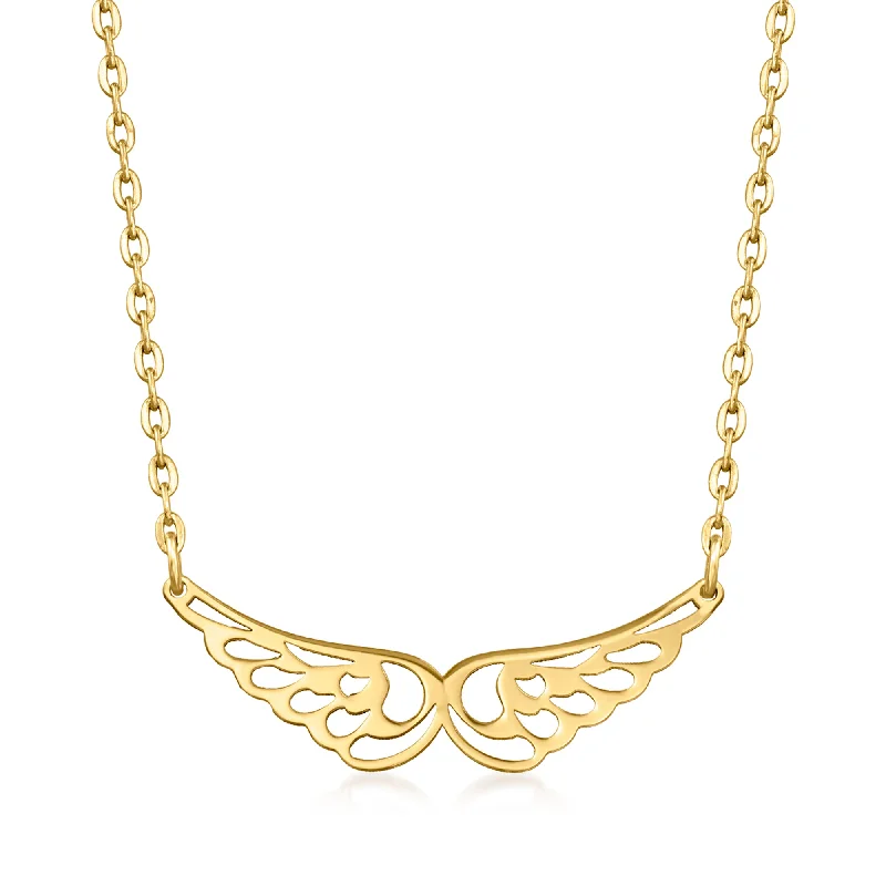 Relic coin necklaces-Ross-Simons Italian 14kt Yellow Gold Angel Wings Necklace