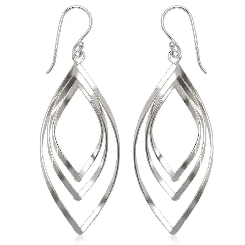 Matte glass earrings-Sterling Silver Open Triple Wavy Marquise Earrings