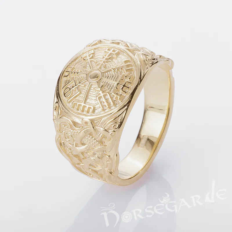 Waxing moon rings-Handcrafted Vegvisir Rune Mammen Style Ring - Gold