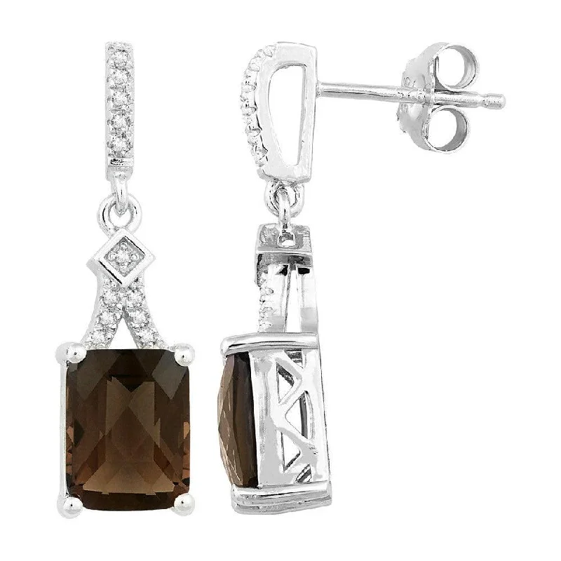 Dainty star earrings-Sterling Silver Octagon Smoky Quartz Earrings