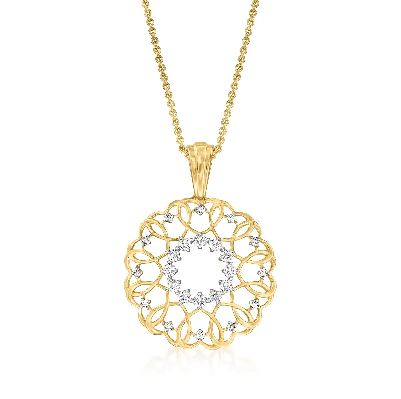 Circle shape necklaces-Ross-Simons Diamond Heart Circle Pendant Necklace in 18kt Gold Over Sterling