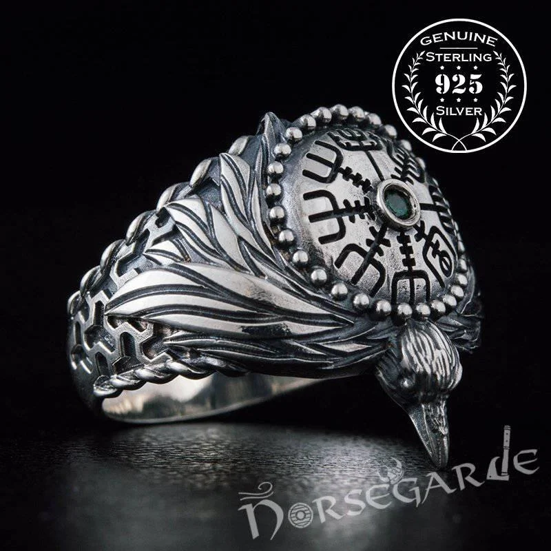 Flowing art rings-Handcrafted Vegvisir Raven's Flight Ring - Sterling Silver