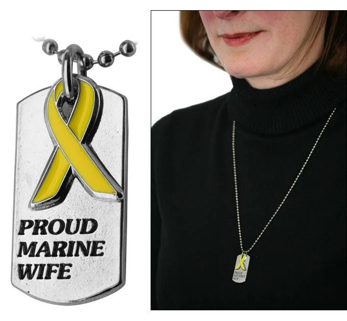 Alloy blend necklaces-Proud Marine Wife Yellow Ribbon Dog Tag Necklace