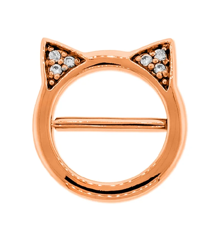 Tahitian pearl rings-14G Rose Gold Feline Stainless Steel Nipple Clicker Ring