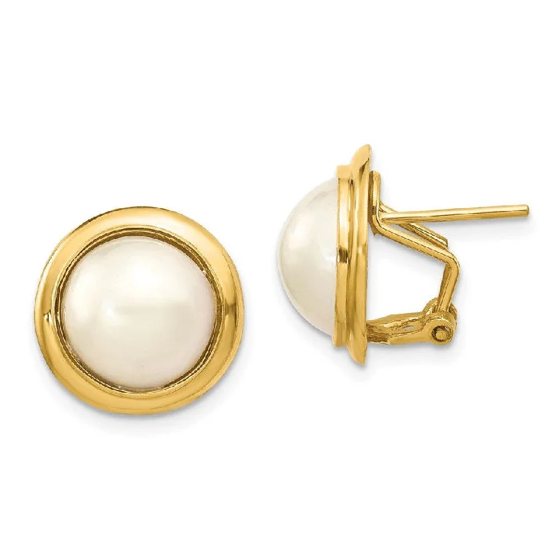 Circle drop earrings-14k 10-11mm White Freshwater Cultured Mabe Pearl Omega Back Earrings