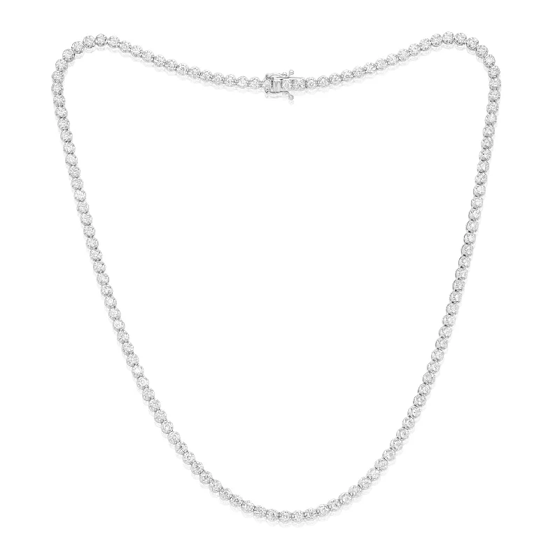 Vintage photo necklaces-14 kt white gold, 17" 4 prong diamond tennis necklace featuring 4.00 cts tw round diamonds