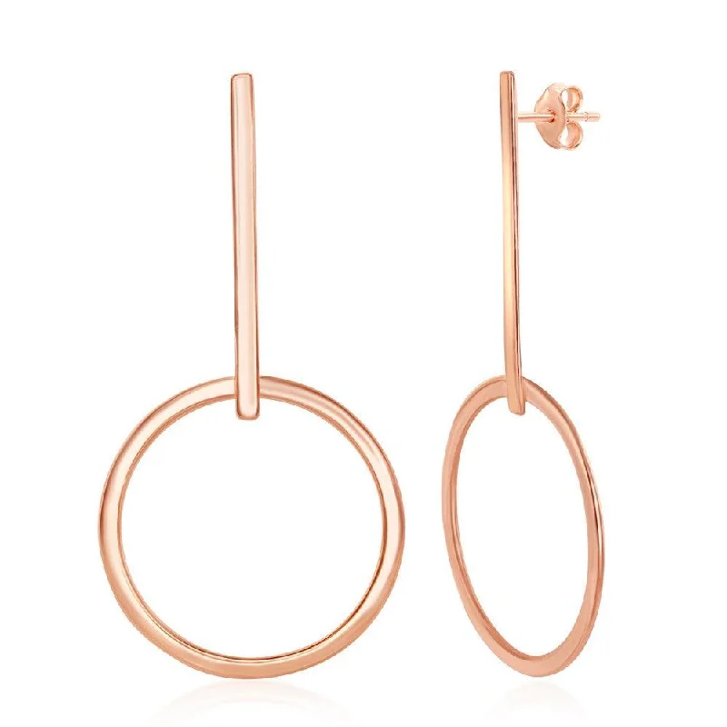 Aged brass earrings-Sterling Silver Rose Gold Plated Bar Hoop Earrings