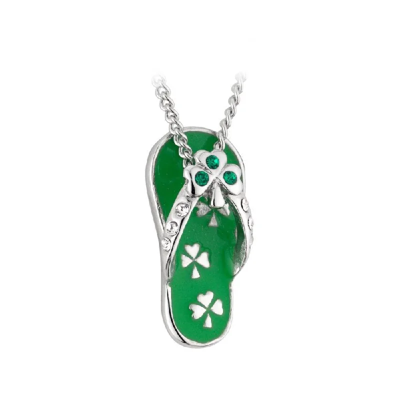 Soft elastic necklaces-Crystal Shamrock Flip Flop Necklace in Rhodium – A Fun Irish Gift