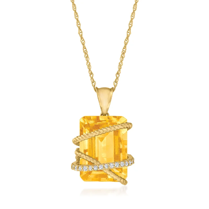 Stranded tribal necklaces-Ross-Simons Citrine and . Diamond Pendant Necklace in 14kt Yellow Gold