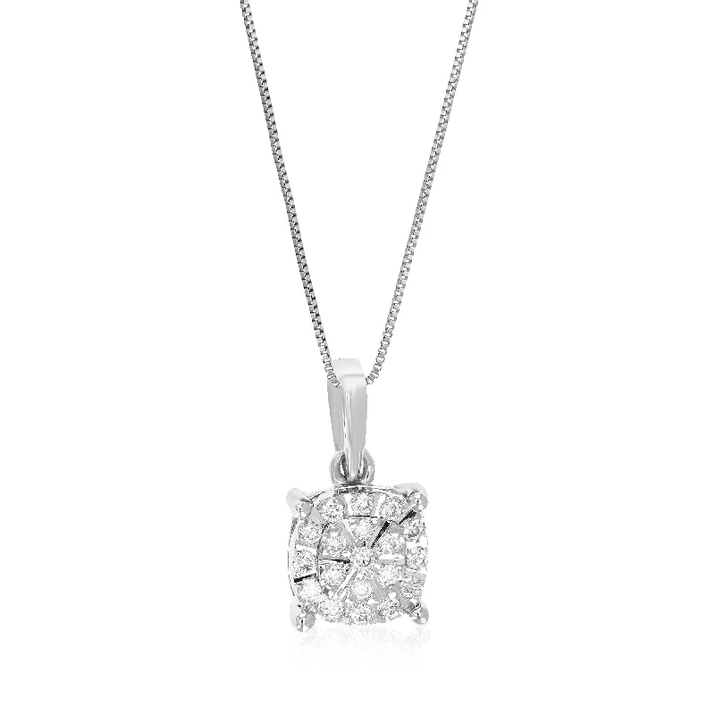 Pentagon pendant necklaces-1/10 cttw Lab Grown Diamond Accent Pendant Necklace .925 Sterling Silver 1/4 Inch With 18 Inch Chain