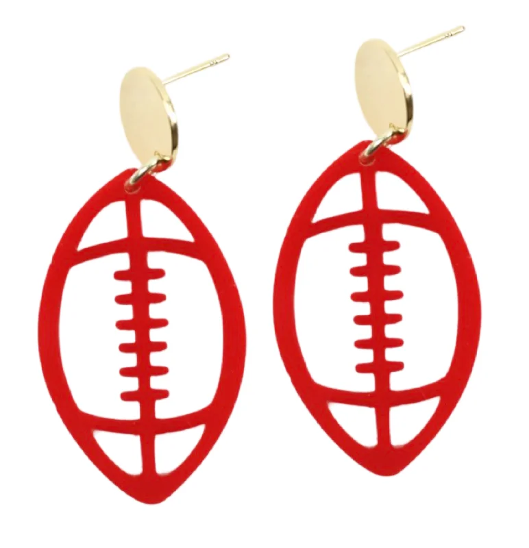 Kelp theme earrings-Acrylic Football Earring - Red