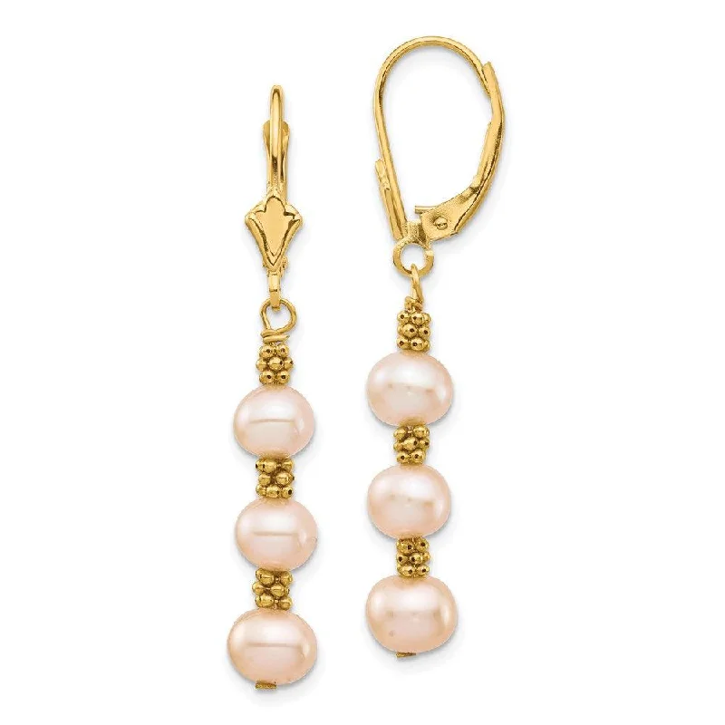 Petite wing earrings-14K 5-6mm Pink Semi-round Freshwater Culutured Pearl Leverback Earrings