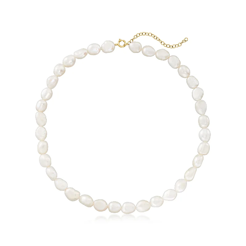 Lunar sign necklaces-Ross-Simons 6-9mm Cultured Baroque Pearl Choker Necklace With 14kt Yellow Gold