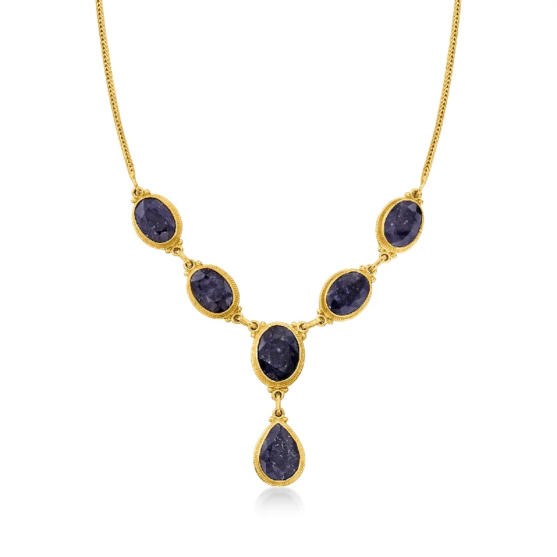 Wide bib necklaces-Ross-Simons Sapphire Y-Necklace in 18kt Gold Over Sterling