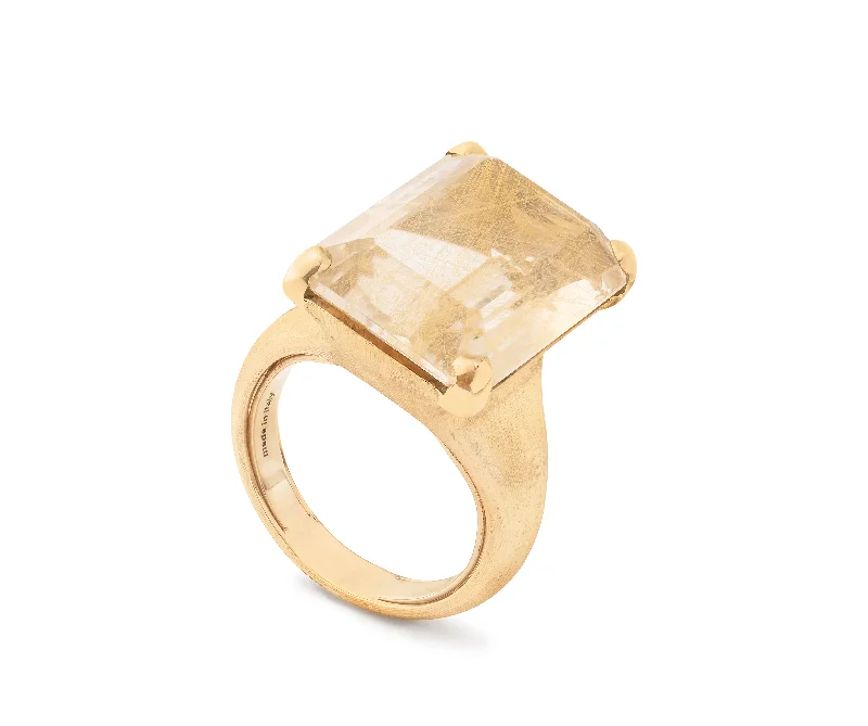 Pentagon gem rings-18K Gold Rutilated Quartz Cocktail Ring