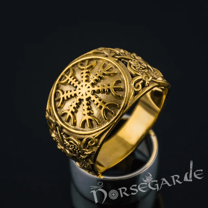 Clustered stone rings-Handcrafted Helm of Awe Mammen Style Ring - Gold