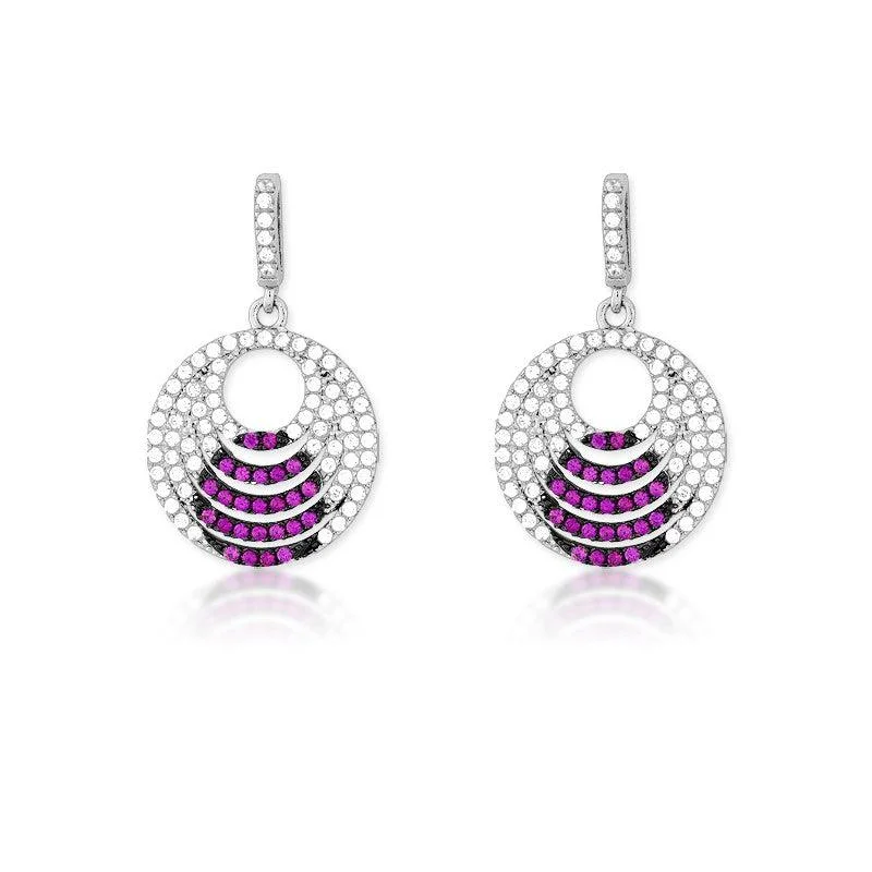 Faceted crystal earrings-Sterling Silver Pink CZ Micro Pave Circle Earrings