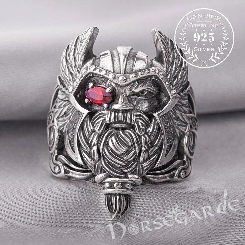 Rhodolite rings-Handcrafted One-Eyed Odin Ring - Sterling Silver