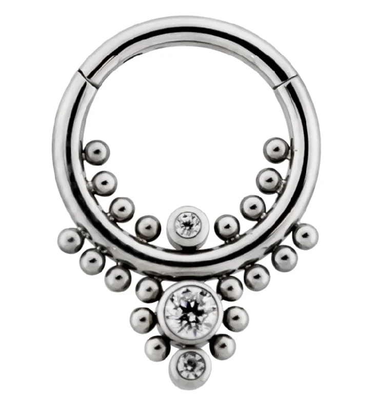 Fluid form rings-Beaded Drop CZ Titanium Hinged Segment Ring