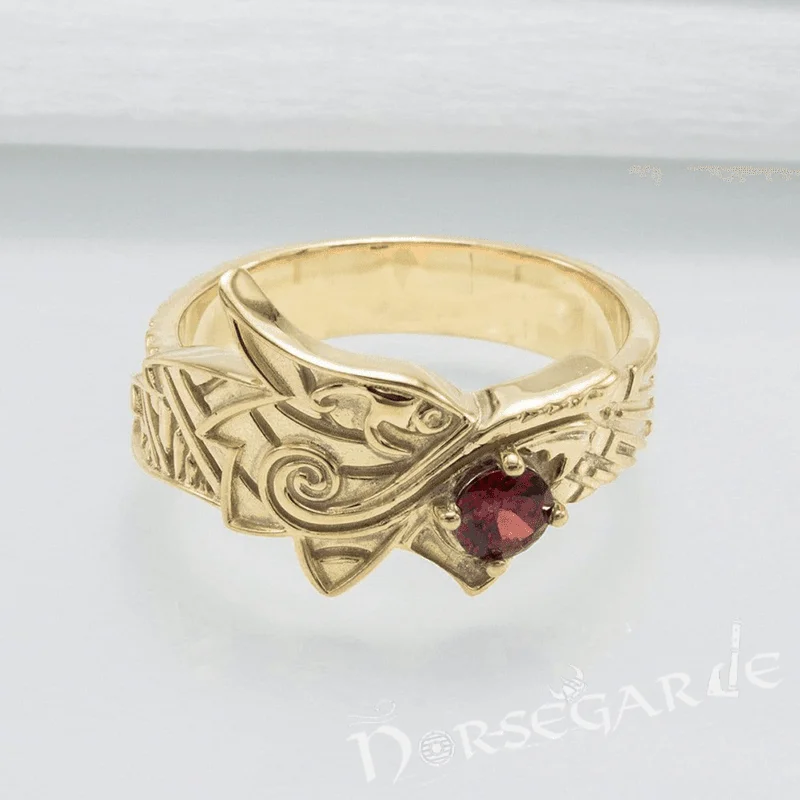 Timeless flair rings-Handcrafted Fenrir Sun Eater Ring - Gold with Ruby