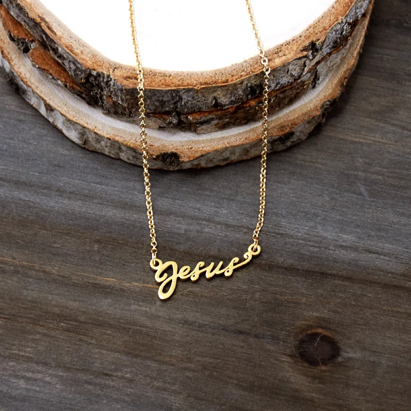 Angled bar necklaces-Jesus Script Gold Necklace