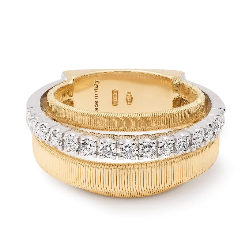 Corded edge rings-18K Gold Masai Multi Row Ring with Diamonds