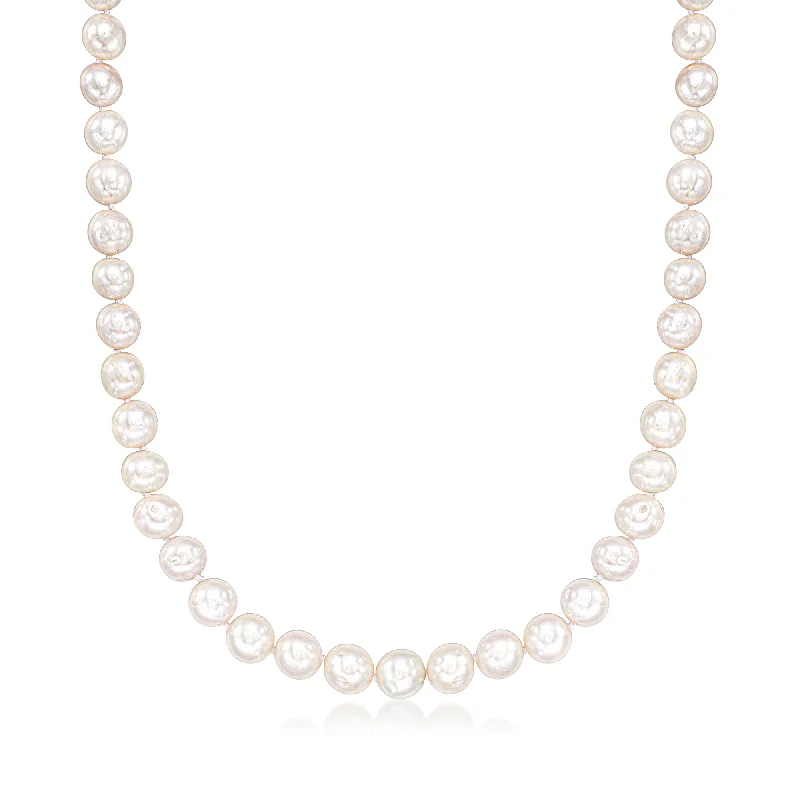 Crisp-line necklaces-Ross-Simons 8.5-9.5mm Cultured Pearl Necklace With Sterling Silver