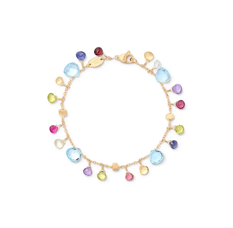 Satin silver bangles-Marco Bicego Paradise Yellow Gold Mixed Gemstone Bracelet