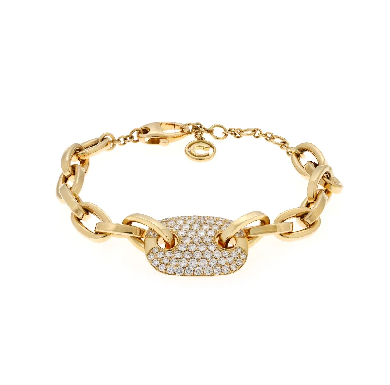 Solid stone bangles-Sabel Collection Yellow Gold Link Bracelet with Diamond Station