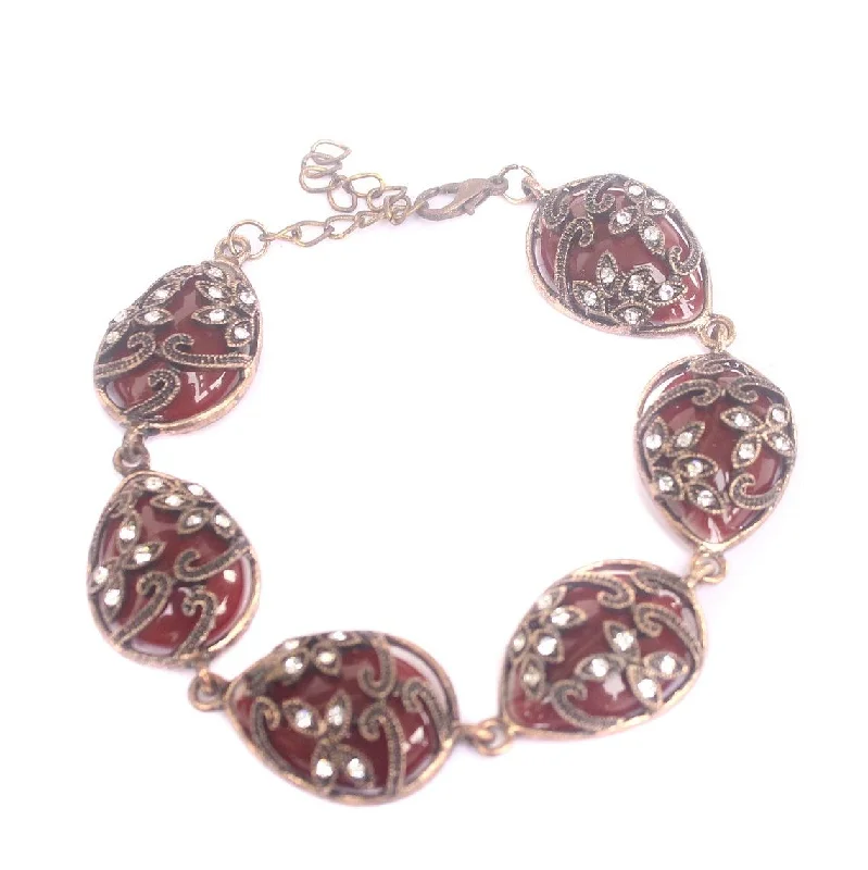 Bare frame bracelets-German Silver Tready Stone Bracelet Red