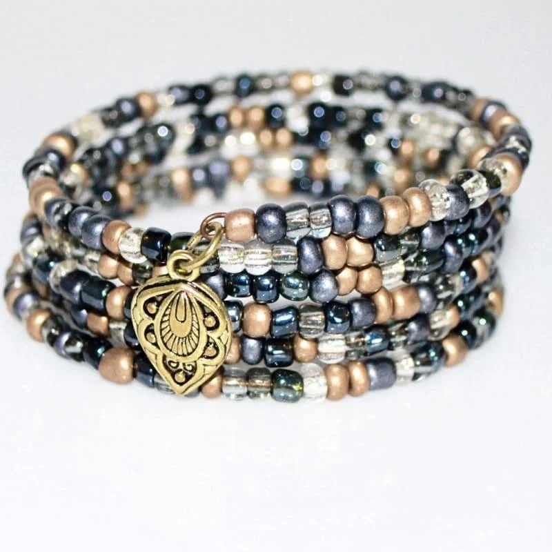 Thin stack bracelets-Gorgeous Slate Steel Wrap Around Bracelets