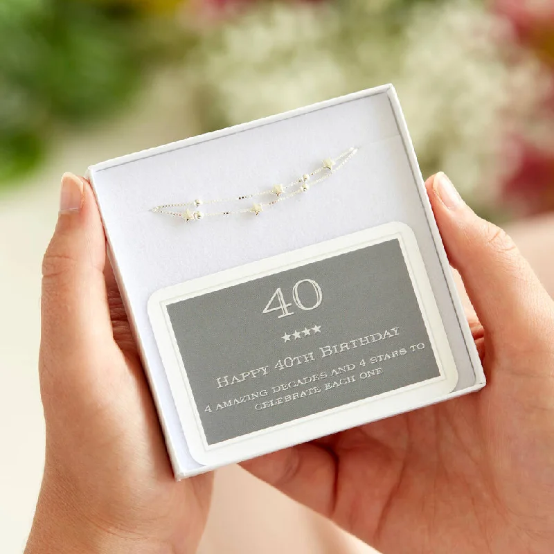 Satin silver bangles-40th Birthday Solid Sterling Silver Four Star Bracelet