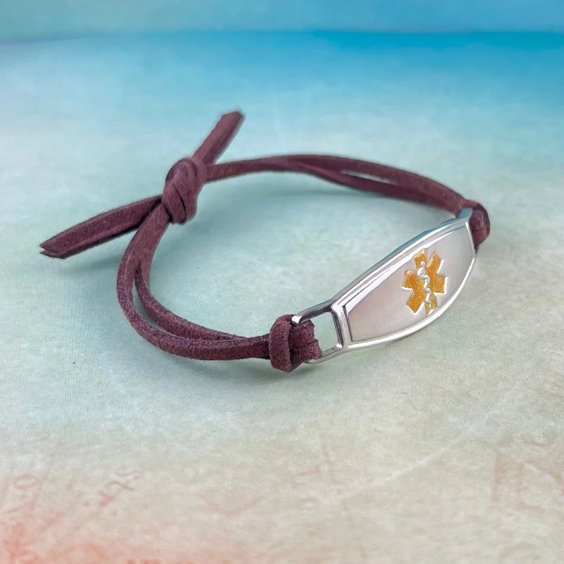 Baked clay bracelets-Cocoa Suede Medical Alert ID Bracelet