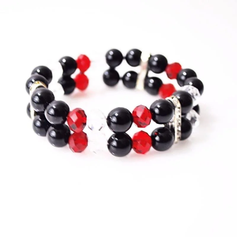 Dusk gothic bracelets-Black Onxy with Red and White Crystal Double Strands Women's Bracelets