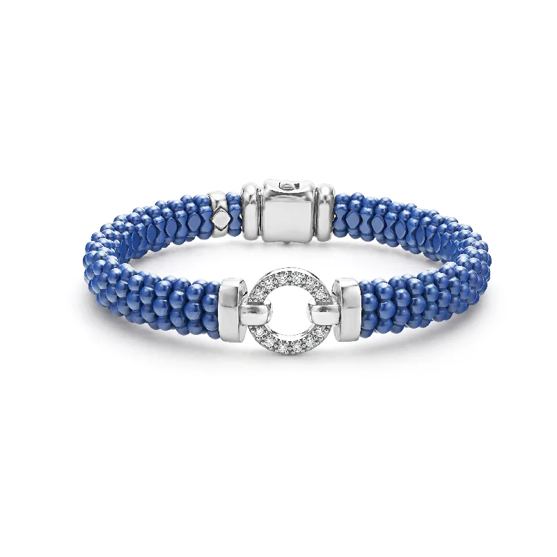 Apatite bracelets-LAGOS Blue Caviar Ceramic Diamond Circle Bracelet, 9mm