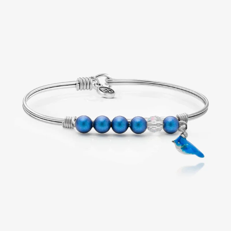 Solid geometric bangles-Bluebird Charm Blue Crystal Pearl Bangle Bracelet