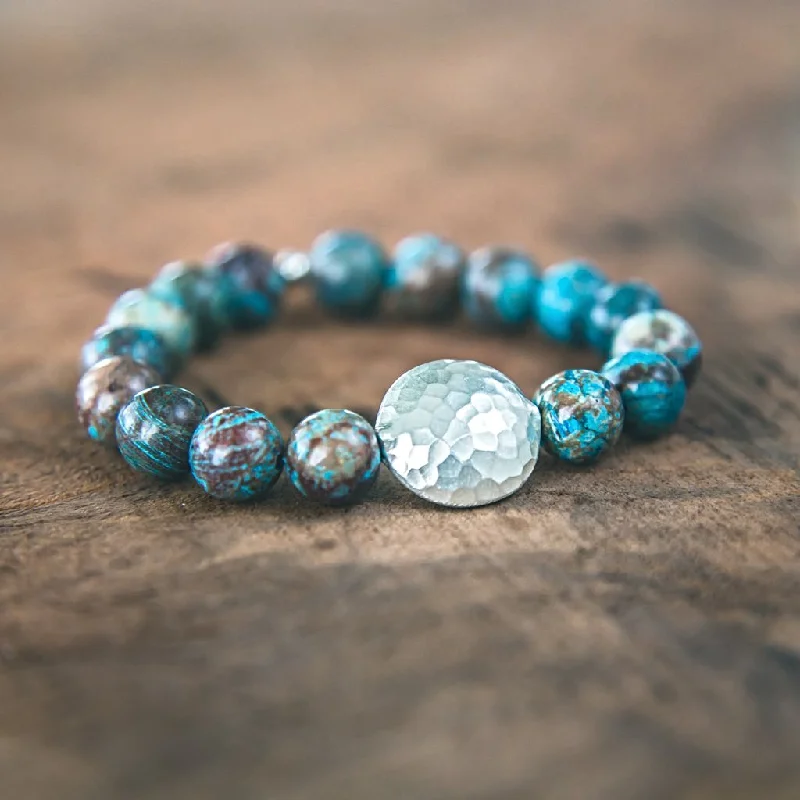 Fluid form bracelets-Prosperity: Blue Lace Agate Hill Tribe Silver Bracelet