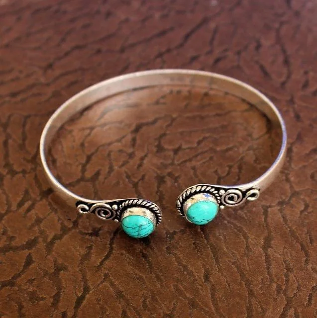 Corded satin bracelets-German Silver Turquoise Stone Bracelet