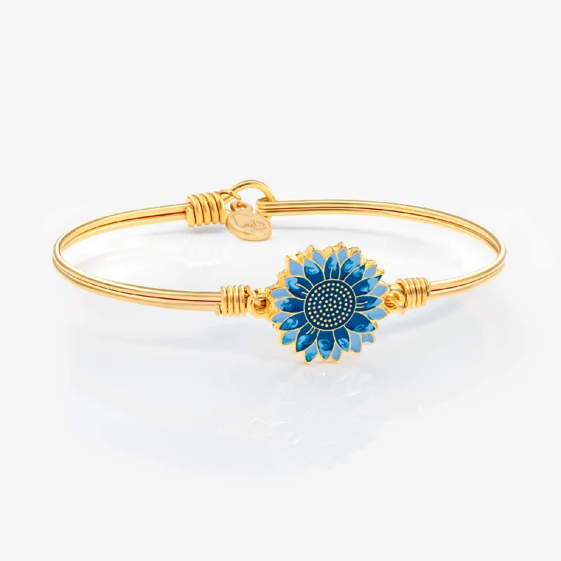 Crisp link bracelets-Denim Sunflower Bangle Bracelet