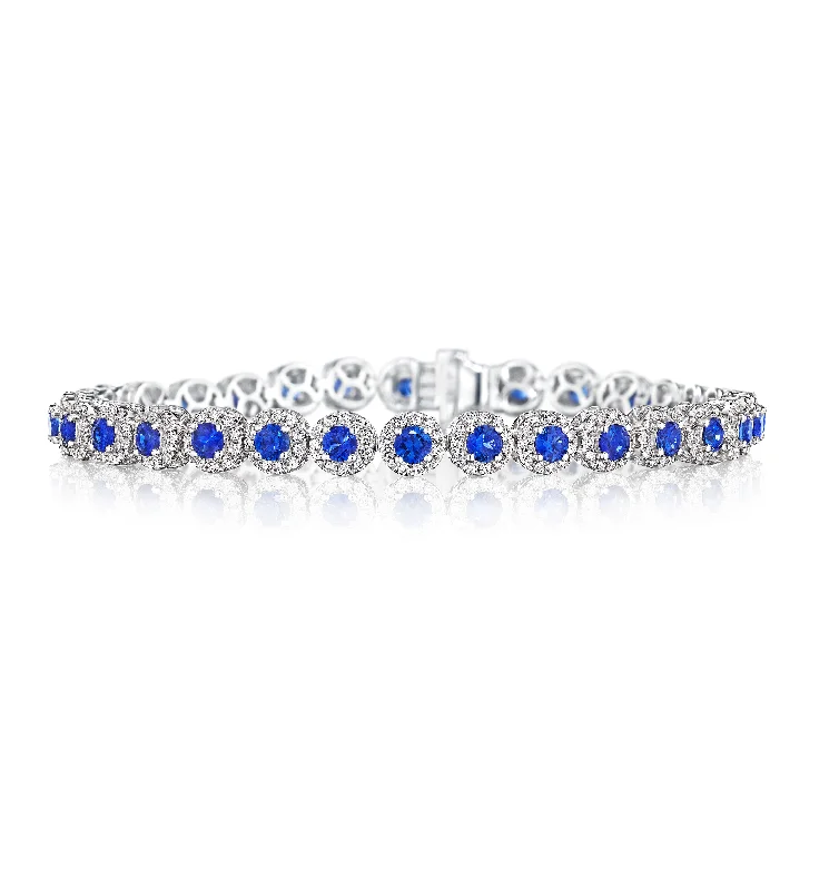 Thin rose bangles-Sabel Collection White Gold Sapphire and Diamond Halo Bracelet