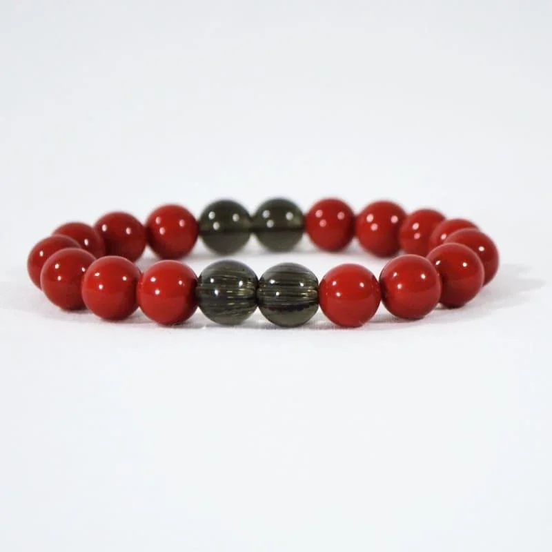 Thai tile bracelets-Red Shell with Black Quartz Beaded Bracelets