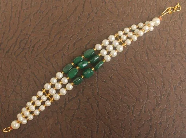 Raised cuff bracelets-Glass Beaded Designer 3 Layer Bracelet Green